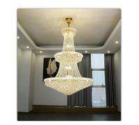 Lámpara de Techo, Luxury Crystal Chandelier Living Room Lamp Hollow Hall Chrome Atmosphere Duplex Villa Hotel Staircase(Warm,D100 H150CM_Gold)