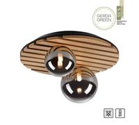 Lámpara de Techo Madera Cristal D: 38,5 CM Redondo Natural Gris Ahumado 2x G9