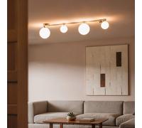 LEDKIA LIGHTING - Lámpara de Techo Moonlight Brass | Metal y Cristal | 4 Focos G9 NO INCLUIDOS | Diseño Versátil para Salón, Dormitorio | Acabado Dorado | Gris Humo, Cristal