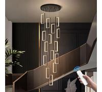 Lámpara de Techo Moderna de 15 Luces con Forma de Escalera de Caracol, Control Remoto, luz LED Ajustable de 300 cm, diseño Regulable para techos Altos, Villas y vestíbulos (15 Luces rectangu