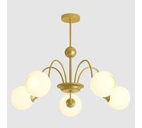 Lámpara de Techo Moderna de Mediados de Siglo, de latón Antiguo, Sputnik, 5 Luces, lámpara Colgante de Bola de Cristal lechoso con Montaje Empotrado y Globo Dorado Grande