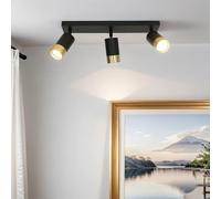 Lámpara de techo negro, oro, lámpara de techo GU10, lámpara de techo spot, flexible, 39,5 cm de largo, dirigida, cocina, pasillo, foco de techo 3 llamas