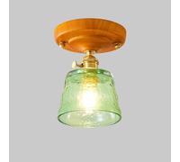 Lámpara de Techo para Pasillo, Iluminación de Techo de Maderaiza, Lámpara de Techo Semiempotrada con Pantalla de Vidrio, Iluminación Interior Estilo Granja de 1 Luz, Lámpara de Techo para Porche./Verd