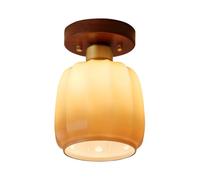 Lámpara de Techo para Pasillo, Luminaria de Techo de Maderaiza, Lámpara de Techo Semiempotrada Vintage, Lámpara de Techo de 12 cm con Base de Madera Y Pantalla de Cristal - Casquillo E27