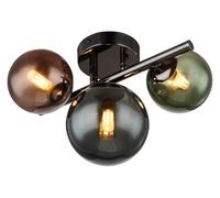 Lámpara de techo para salón, metal gris mate, bola de cristal bronce, verde petro, 3 focos, 3 x G9 LED, blanco cálido, 28,5 x 23,5 x 20,5 cm