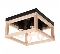 Lámpara De Techo Plana H: 16,5 Cm Cuadrada B: 30 Cm Madera Metal 4x E27