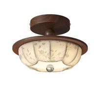 Lámpara de Techo Retro de Mediados de Siglo, Luminaria Empotrada de Maderaiza, Pantalla de Tela Estampada Vintage, Lámpara de Diseño Romántico Y Elegante para Pasillo, Entrada, Galería, Balcón, Ilumin