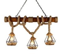 Lámpara de techo retro vintage Luces de cuerda Lámpara de araña Cuerda de cáñamo y tubo de bambú Lámpara colgante, 3X E27 Lámpara de araña de bambú vintage Lámpara de techo tejida a mano Iluminación