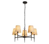 Lámpara De Techo Rústica Ø 66 Cm 5X E14 Negro Crema Tela Metal