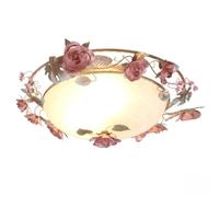 Lámpara de Techo Rústica con Diseño Floral de Rosas, Lámpara de Techo Empotrada de Metal Y Hierro Estilo Shabby Chic, Lámpara de Techo Rede Vidrio Esmerilado, Iluminación Superior, Plafón para Dormito