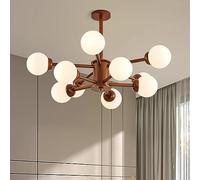 Lámpara de Techo rústica de Madera y Vidrio lechoso de 6 Luces, Estilo Sputnik, Estilo Granja, semiempotrada, Moderna de Mediados de Siglo, para Cocina, Isla, Dormitorio, Comedor, Sala de es