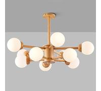 Lámpara de Techo rústica de Madera y Vidrio lechoso de 6 Luces, Estilo Sputnik, Estilo Granja, semiempotrada, Moderna de Mediados de Siglo, para Cocina, Isla, Dormitorio, Comedor, Sala de es