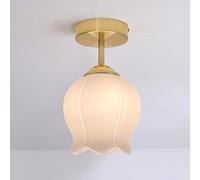 Lámpara de Techo Semiempotrada de Latón para Pasillo, con Pantalla de Cristal en Forma de Flor, Moderna, Ideal para Recibidor, Dormitorio O Cualquier Otra Habitación. Color Dorado./a
