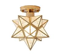 Lámpara de techo semiempotrada geométrica moderna con forma de estrella, marco de metal negro y dorado, luminaria con aspecto de cristal acrílico facetado, base E27 para pasillo, entrada, comedor, es