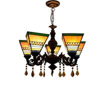 Lámpara de techo Tiffany de vidrieras de 5 cabezas, lámpara de techo piramidal de 6 pulgadas, decoración de estilo vintage, lámpara colgante de cristal para comedor, sala de estar, dormitorio,