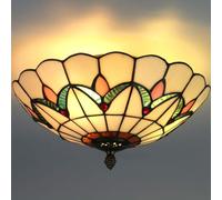 Lámpara de techo Tiffany hecha a mano, pantalla de cristal, iluminación para sala de estar, lámpara de techo mediterránea redonda retro, lámpara de decoración barroca de vidrieras para sala de estar,