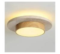 Lámpara de Techo, Travertine LED Ceiling Lamp Retro Cream Yellow Light Bedroom Living Room Natural Stone(D22cm-Wood Color)