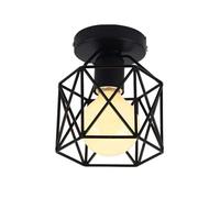 Lámpara De Techo Vintage De Montaje Semiempotrado, Luces De Techo De Pasillo Negras Con Pantalla De Jaula De Metal, Lámpara Colgante Industrial Vintage E27 Para Sala De Estar, Cocina Y Dormitorio