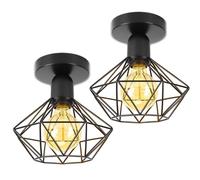 Lámpara de Techo Vintage E27 Lámpara Colgante Retro Diseño de Jaula Metal Ø20cm Iluminación de Techo de Interior Negro para Pasillo Porche Cocina Dormitorio (Sin madera-techo-2 piezas)