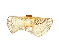 Lámpara De Techo Vintage E27 Lámpara De Techo De Ratán Hecha A Mano Altura Ajustable Bambú Natural Luz De Techo Retro Comedor Sombrero Pantalla Lámpara Colgante Bar Café Sala De Estar Loft Araña,55cm