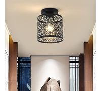 Lámpara de Techo Vintage, Lámpara de Techo Metal Diseño de Jaula de Hierro E27 Iluminación de Techo, Lampara Colgante Interior Montaje Semi Flush para Dormitorio Cocina Sala de Estar Comedor (Negro)