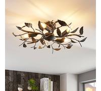 Lámpara de techo Lindby Yos, 5 luces, 58 cm, negro-oro, metal