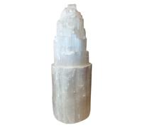 Lámpara de torre de cristal de selenita, grande, color blanco natural, curación, claridad y meditación, lámpara de mesa de cristal, cristales, piedras preciosas, regalo, mineral, decorativo. (25 cm)