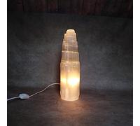 Lámpara de Torre de Selenita, Grande, Blanco Natural, Curación, Claridad y Meditación, Lámpara de Mesa de Cristal, Piedra Preciosa, Regalo, Mineral, Decorativo (35 cm)