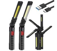 Lámpara de trabajo LED con batería, USB, recargable, con imán y gancho, linterna para taller, lámpara de mano COB para taller, coche, camping, regalos para hombres, 2 unidades