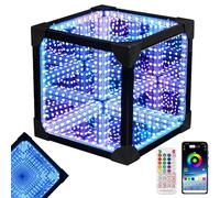 Lámpara de túnel con Espejo Infinito 3D, Cubo cósmico RGB con 200 Modos dinámicos y 50 Modos Musicales, luz LED de Noche Infinita, iluminación sensorial hiperespacial 10x10x10cm