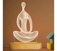 Lámpara de yoga LED 3D arte luz nocturna para niñas mujeres meditación amantes regalos de cumpleaños USB Power Warm Color Madera Base Lámpara de mesa