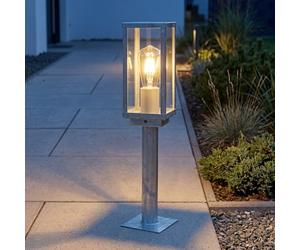 Lámpara de zócalo con sensor crepuscular vintage galvanizado aluminio IP44 resistente a la intemperie E27 Al:50 cm pequeña jardín luminaria de camino luz exterior con detector