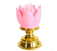 Lámpara decorativa de loto de base dorada con luz LED de simulación de vela para un ambiente tranquilo en el hogar y reflexión espiritual con iluminación de llama (melocotón)