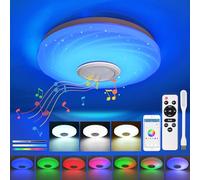 Lampara Dormitorio Techo LED Regulable 36W Plafon RGB con Altavoz Bluetooth Candeeiro Teto Quarto Luz + LED USB Juveniles Habitacion Salon Modernas Luces Musica ilink Colores, con Mando y APP, Ø28CM