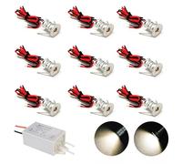 Lámpara empotrable para cocina, 9 unidades, 12 V, 1 W, foco LED empotrable para cocina, escaleras, armario, iluminación de casa, vitrinas, pequeño foco LED , carcasa blanca (Plateado Luz cálida, 120°)