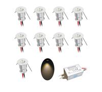 Lámpara empotrable para cocina, 9 unidades, 12 V, 1 W, foco LED empotrable para cocina, escaleras, armario, iluminación de casa, vitrinas, pequeño foco LED , carcasa blanca (Plateado Luz cálida, 30°)