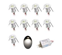 Lámpara empotrable para cocina, 9 unidades, 12 V, 1 W, foco LED empotrable para cocina, escaleras, armario, iluminación de casa, vitrinas, pequeño foco LED , carcasa blanca (Plateado Luz fría, 120°)