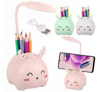 Lampara Escritorio Led Intantil Con Portalápices, Lampara Escritorio Niño, Lampara Escritorio Niña, Lampara De Mesa led, Lamparas De Mesa Infantiles Reno, Flexo Led Escritorio Infantil USB (Rosa)