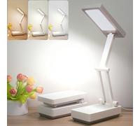 Lámpara Escritorio Plegable, 3 Niveles de Luz Recargable USB/Batería, 3000mAH Lamparas sin Cables Noche, Flexo Escritorio sin Cable para Niños, Ideal para Dormitorio, Lectura, Estudio y Mesita Noche
