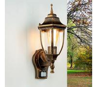 Licht-Erlebnisse Lámpara exterior con detector de movimiento de cristal de aluminio en negro cobre IP44 entrada de casa E27 hasta 60 W Lámpara de pared rústica para balcón LYON