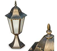 Lámpara exterior Hong Kong Frost, lámpara de pie con aspecto antiguo, aluminio fundido en marrón/dorado con cristales esmerilados, 49 cm, lámpara de jardín retro/vintage, casquillo E27, IP44, sin