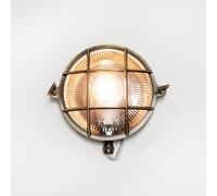 Licht-Erlebnisse Lámpara de pared exterior antigua, latón auténtico, inoxidable, E27, cristal estriado, pantalla IP64, lámpara para ambientes húmedos, lámpara exterior