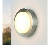 Lámpara exterior LED de acero inoxidable IP44 redonda Ø 20 cm 3000 K 350 lm blanca moderna aplique de pared para terraza sótano y zonas húmedas