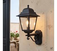 Lámpara Exterior Rústica Negra H:50cm Aluminio IP44 E27 Aplique Linterna Patio