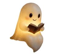 Lámpara fantasma de Halloween - Fantasma luminoso de resina con libro, 15 cm y 22 cm | Luz nocturna LED espeluznante y linda para mesa de estilo rural, habitación infantil, chimenea, cocina, fiesta