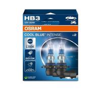 OSRAM COOL BLUE INTENSE HB3, +100% más de brillo, hasta 5.000K, lámpara de faro halógena, aspecto LED, caja plegable colgante (2 lámparas)
