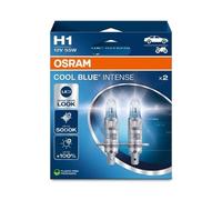 OSRAM COOL BLUE INTENSE H1, +100% más de brillo, hasta 5000 K, lámpara de faro halógena, aspecto LED, caja dúo (2 lámparas)
