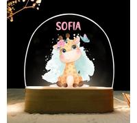 Lampara infantil - Bebe recien nacido niños - Luz noche quitamiedos personalizada nocturna regalo niño regalos bebes nacidos originales para con nombre bautizo cumpleaños años 1 2 3 (JIRAFA-BELLA)
