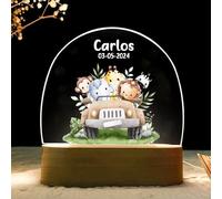 Lampara infantil - Bebe recien nacido niños - Luz noche quitamiedos personalizada nocturna regalo niño regalos bebes nacidos originales para con nombre bautizo cumpleaños años 1 2 3 (ANIMALES-SAFARI)