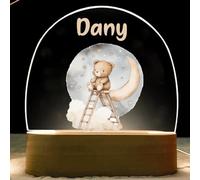 Lampara infantil - Bebe recien nacido niños - luz noche quitamietdos personalizada nocturna regalo niño regalos bebes nacidos originales para con nombre bautizo cumpleaños años 1 2 3 0 (OSITO-LUNA)